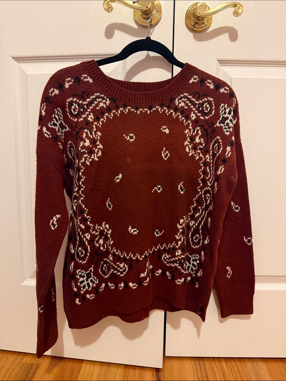 Madewell Rust Bandana-Knit Crewneck Sweater